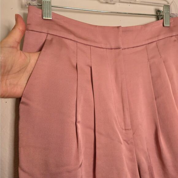 A.L.C. Pink Wool Blend Pleated Crop Trouser Size 2 Italian Fabric Sateen Chic - Picture 3 of 9
